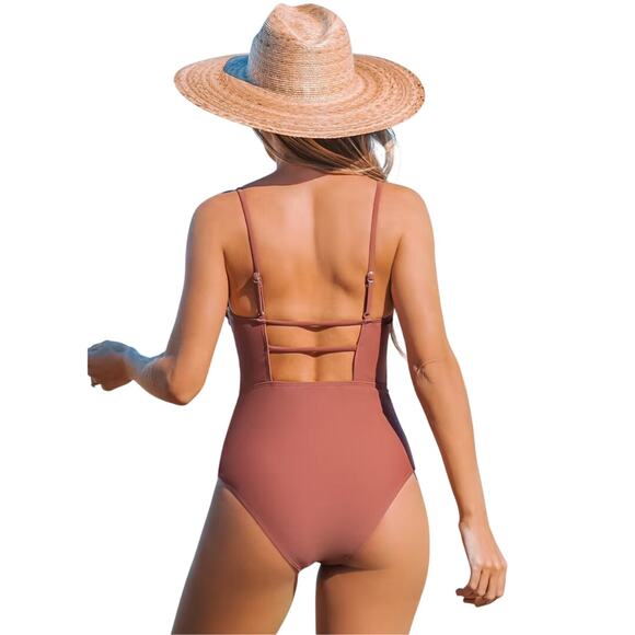 Cupshe Women's Sandy Shirred Strappy Cutout One Piece Swimsuit Brick Size Small - Picture 3 of 7